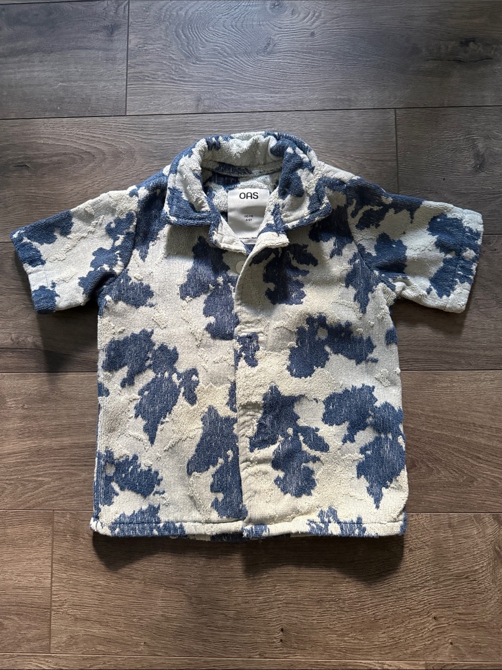 OAS Navy & Cream Kids Terry Short-Sleeve Button Shirt